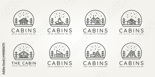 set of cabins minimalist minimalist line art icon logo template vector design illustration. simple modern estate, lodge, hut emblem logo concept