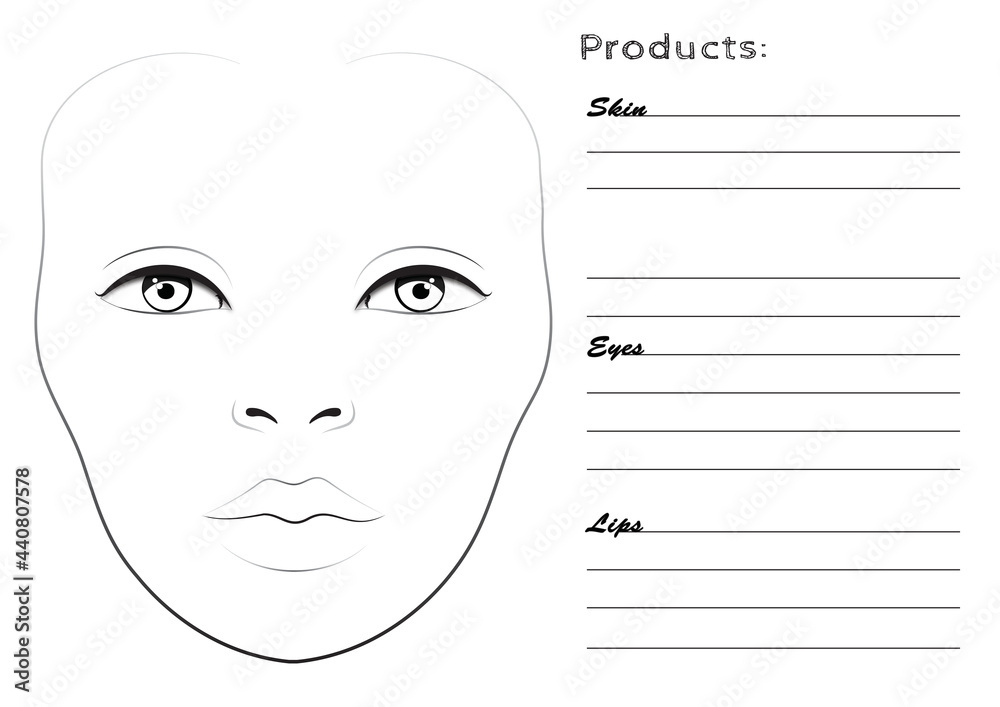 Face chart for make up artist Face chart for make up artist