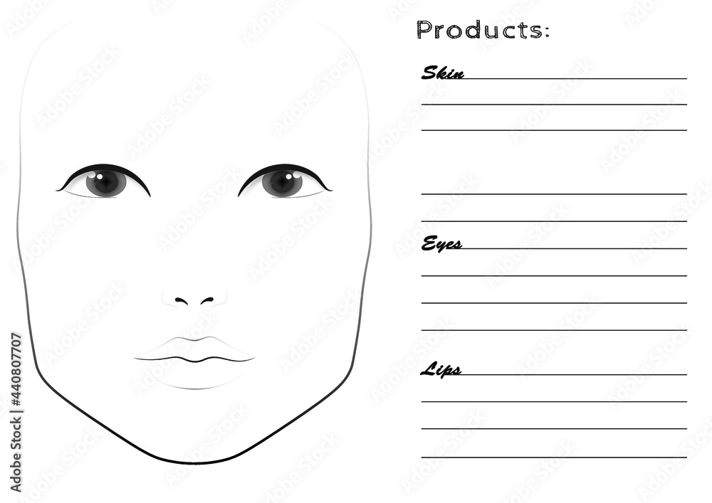 Face chart for make up artist Face chart for make up artist