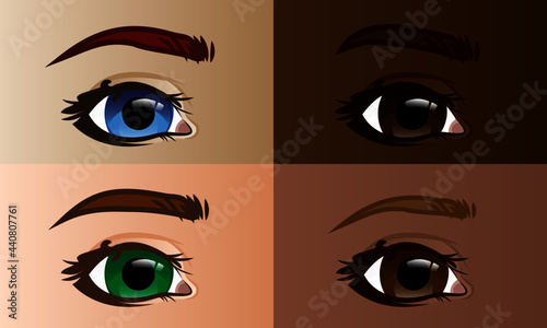 Beautiful Vector Eye Illustration with 4 Ethnic Versions
