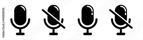 Mute and unmute audio microphone flat vector icons for video apps and websites. Microphone audio sound icon symbol flat design vector.