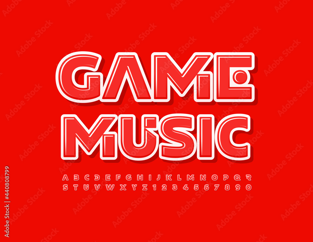 Vector Bright Logo Game Music. Unique Red Font. Creative Alphabet Letters and Numbers Vector Bright Logo Game Music. Unique Red Font. Creative Alphabet Letters and Numbers