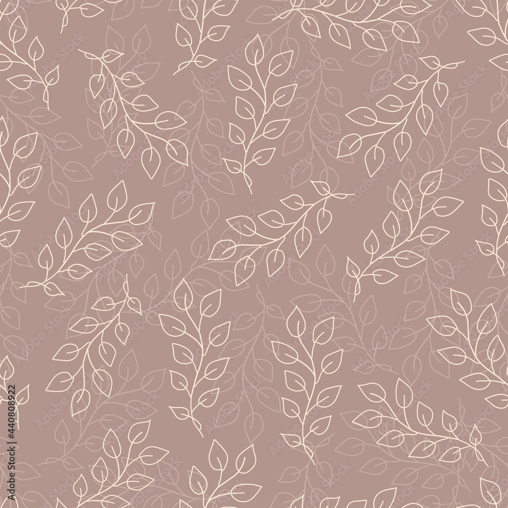 Aesthetical cute background. Seamless pattern with line drawn beige bohemian flowers, plants. Trendy design for wallpaper, textile, packing, fabric, paper. Natural pastel, earth colors