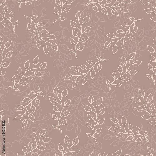 Aesthetical cute background. Seamless pattern with line drawn beige bohemian flowers, plants. Trendy design for wallpaper, textile, packing, fabric, paper. Natural pastel, earth colors