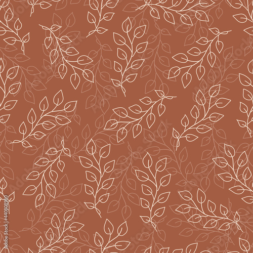 Aesthetical cute background. Seamless pattern with line drawn beige bohemian flowers, plants. Trendy design for wallpaper, textile, packing, fabric, paper. Natural pastel, earth colors © Christina