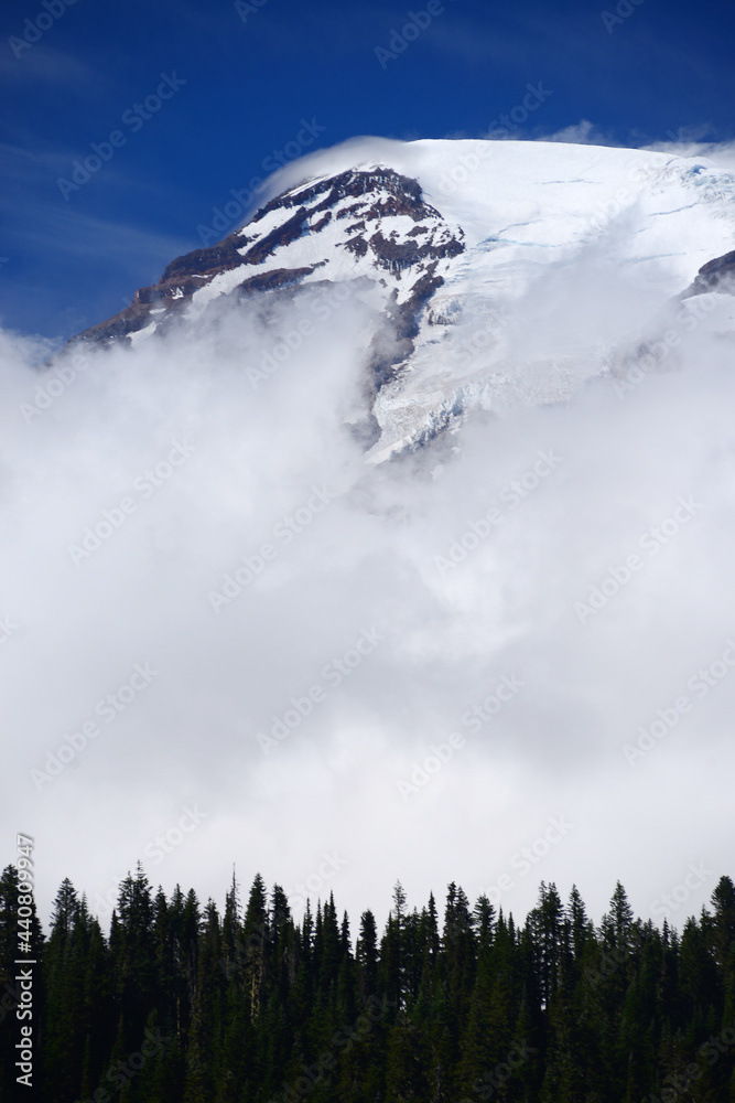 Obraz premium mountain in clouds with forest