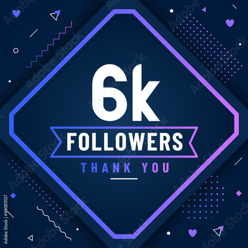 Thank you 6K followers, 6000 followers celebration modern colorful design.