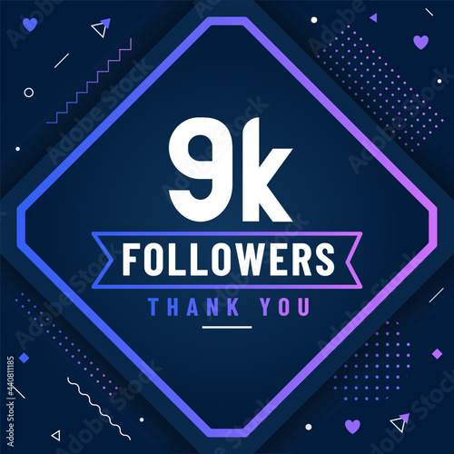 Thank you 9K followers, 9000 followers celebration modern colorful design.