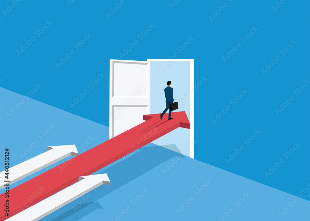 Businessman stand to the success on top of the arrow Businessman stand to the success on top of the arrow