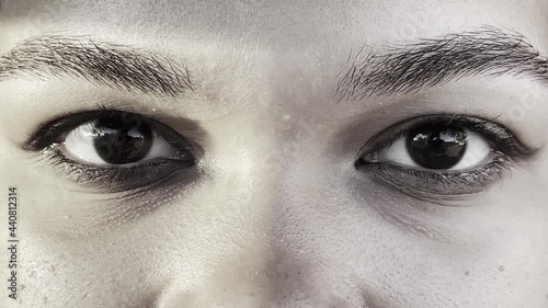 beautiful african american eyes close up, black and white