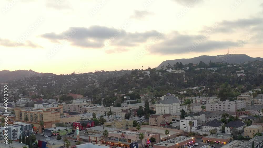 Aerial, beautiful scenic view of the downtown and the mountains, drone view Aerial, beautiful scenic view of the downtown and the mountains, drone view