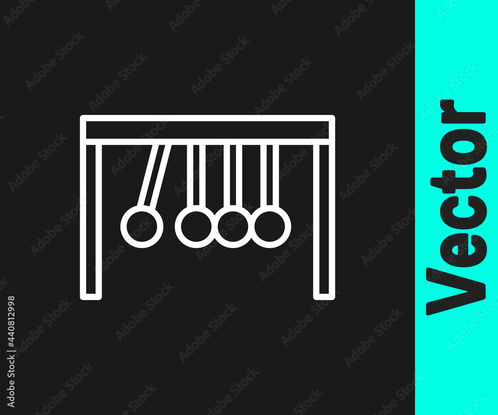 White line Pendulum icon isolated on black background. Newtons cradle. Vector White line Pendulum icon isolated on black background. Newtons cradle. Vector
