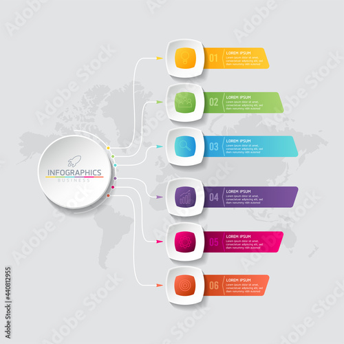 Vector illustration infographics design template, business information, presentation chart, with 6 options or steps. 