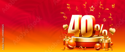 Up To 40 off sale banner, promotion flyer, gift discount. Vector