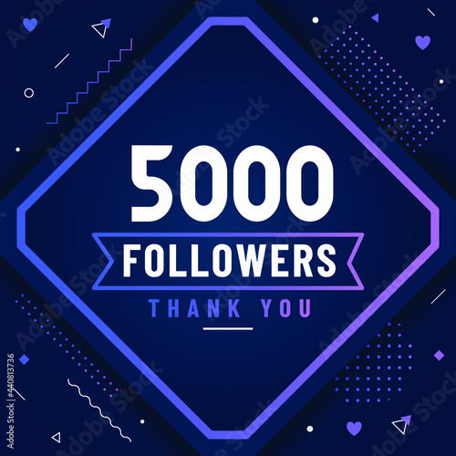 Thank you 5000 followers, 5K followers celebration modern colorful design.