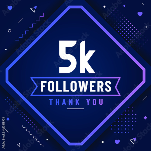 Thank you 5K followers, 5000 followers celebration modern colorful design.