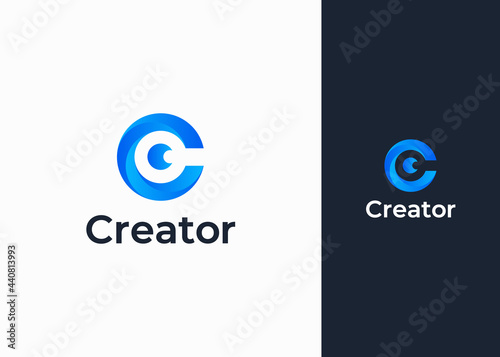 Letter C Negative Space camera 3d Logo Design Template
