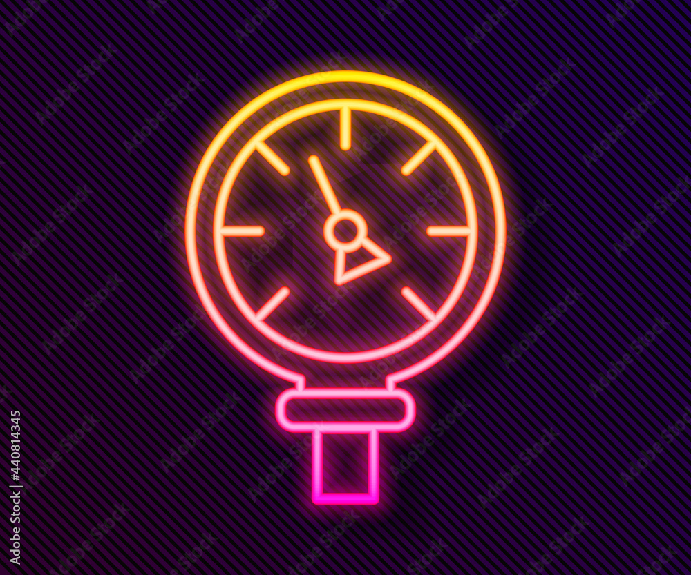 Glowing neon line Pressure water meter icon isolated on black background. Vector Glowing neon line Pressure water meter icon isolated on black background. Vector