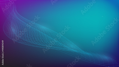 abstract blue line and dot pattern with lighting effect on purple and blue gradient color background with copy space for technology and futuristic element design