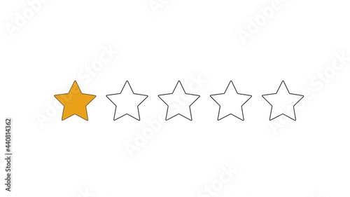 Animation of rating stars, golden yellow color. One golden star. Low rating. Undervaluation. Luma matte, alpha channel. photo