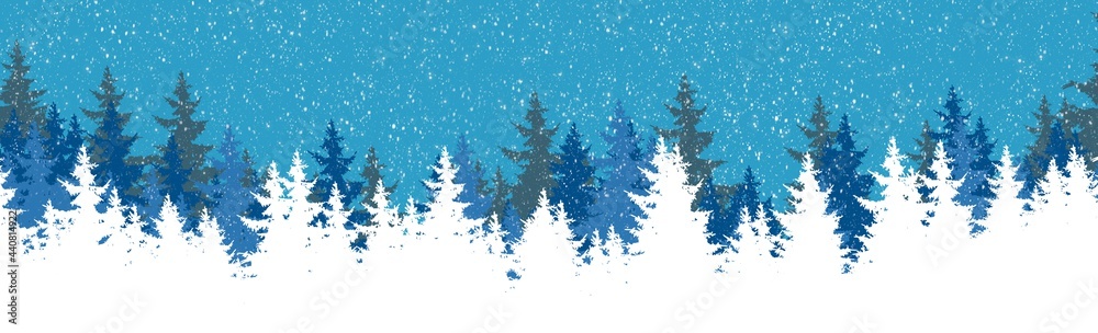 Obraz premium Abstract Backgrounds Christmas tree forest with snowflake on blue backgrounds , illustration wallpaper