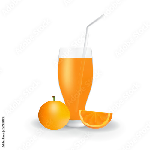 Realistic Orange Fruit Juice in Glass Straw Healthy Organic Drink Illustration