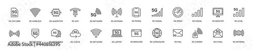 Simple line stroke vector icon set,new 5th generation mobile network 5G, high speed connection wireless systems.