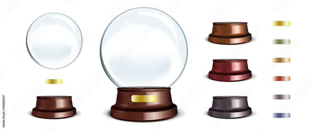 Vector Empty Snow Globe. White transparent glass sphere on a stand with ...