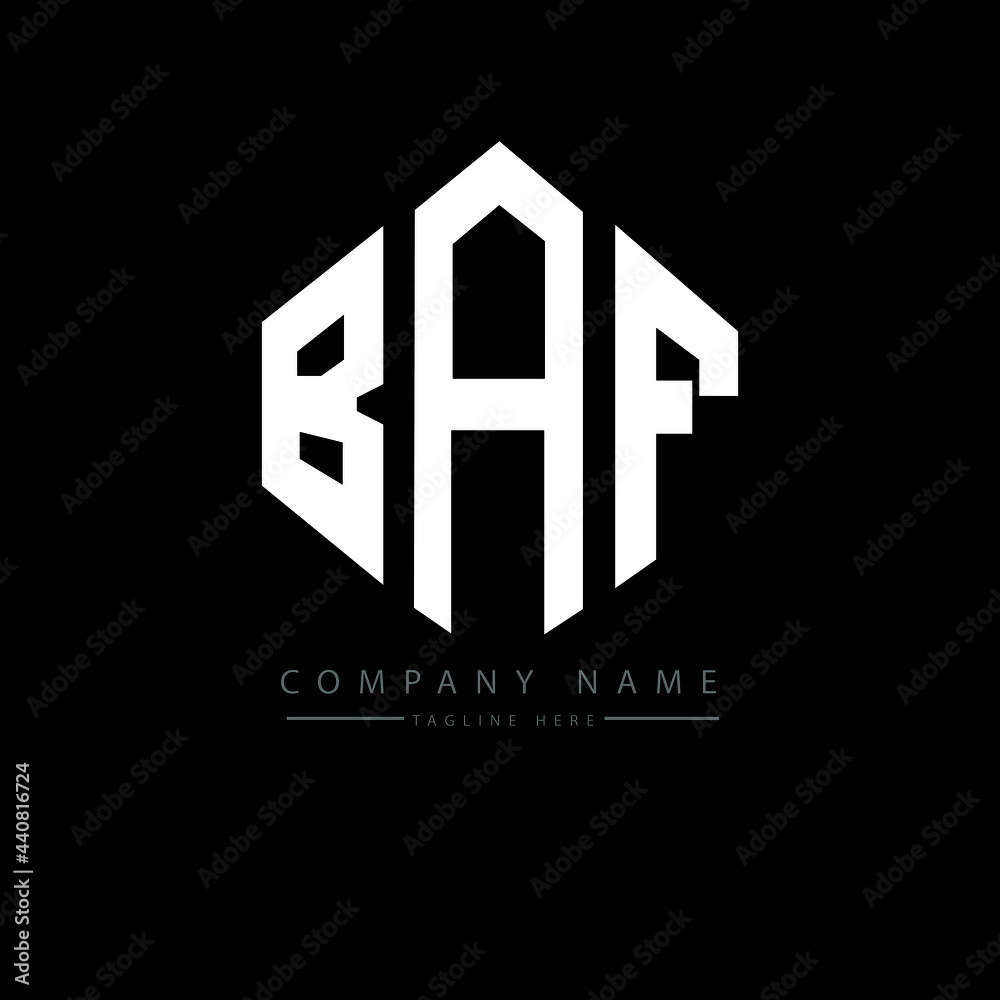 BAF letter logo design with polygon shape. BAF polygon logo monogram. BAF cube logo design. BAF hexagon vector logo template white and black colors. BAF monogram, BAF business and real estate logo. 