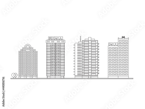 City Skyline Decorative Isolated Vector Blueprint Illustration. Skyscraper Offices Flat Business Buildings Set.