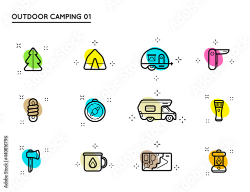 Set of Vector Camping and Outdoor Activity Icons. Wilderness Vector Illustration.