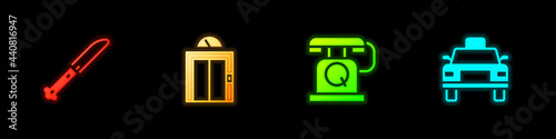 Set Knife, Lift, Telephone handset and Taxi car icon. Vector