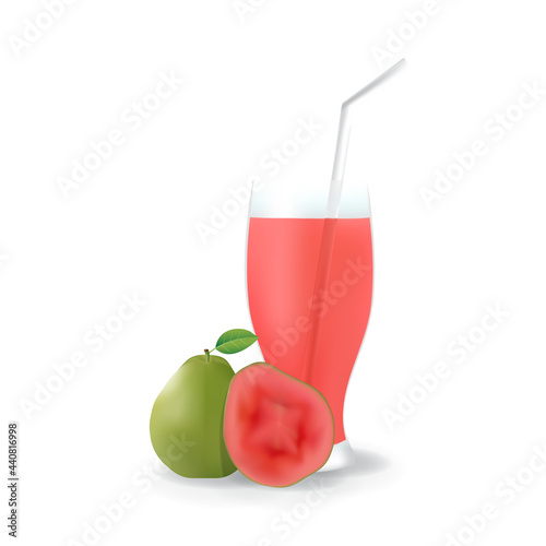 Realistic Guava Fruit Juice in Glass Straw Healthy Organic Drink Illustration