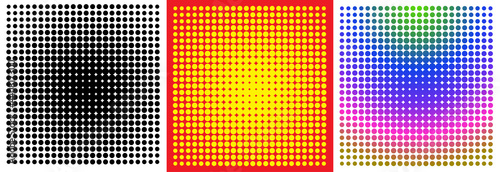 Set of 3 Circles in Retro Halftone Style. Halftone Dot Pattern. Vector Illustration. Colorful.