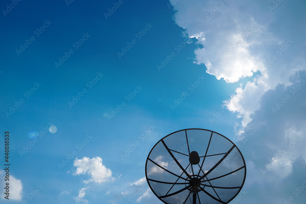 Blue sky and cloud in morning.Feel calm free.Satellite dish foreground.	