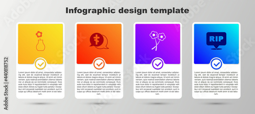 Set Flower in vase, Grave with cross, and Speech bubble rip death. Business infographic template. Vector