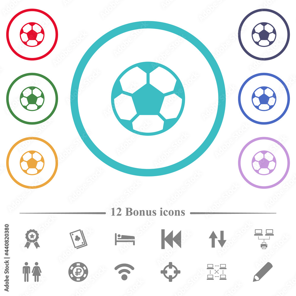 Soccer ball flat color icons in circle shape outlines Soccer ball flat color icons in circle shape outlines