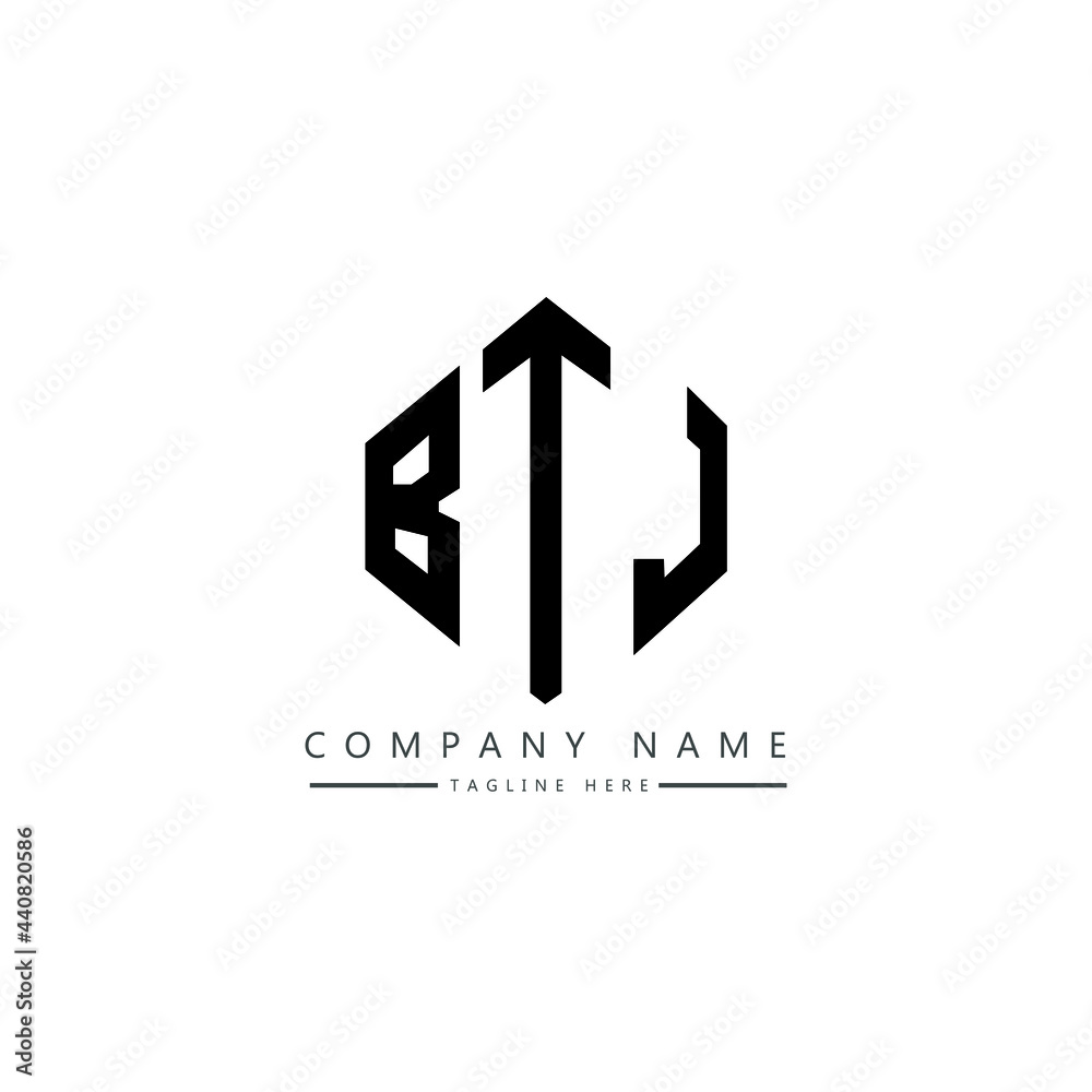 BTJ letter logo design with polygon shape. BTJ polygon logo monogram. BTJ cube logo design. BTJ hexagon vector logo template white and black colors. BTJ monogram, BTJ business and real estate logo. 