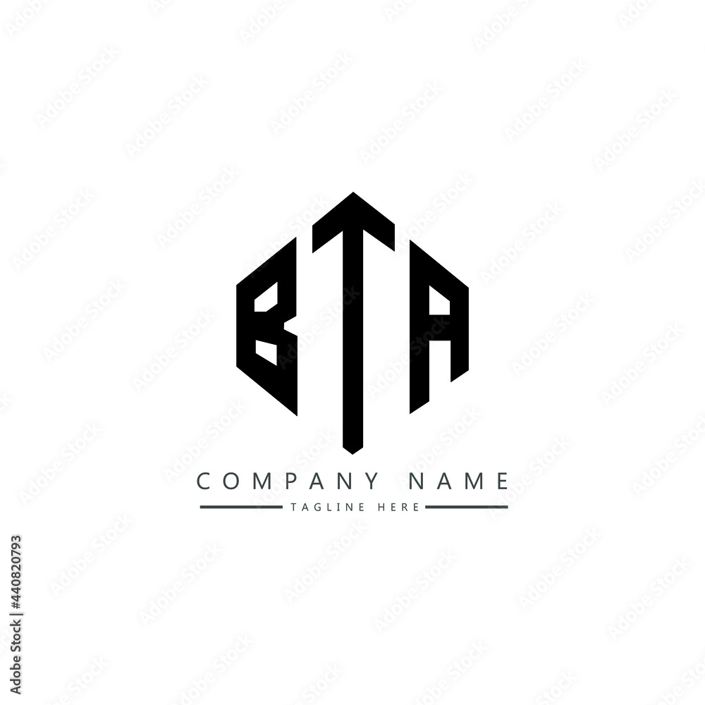 BTA letter logo design with polygon shape. BTA polygon logo monogram. BTA cube logo design. BTA hexagon vector logo template white and black colors. BTA monogram, BTA business and real estate logo. 