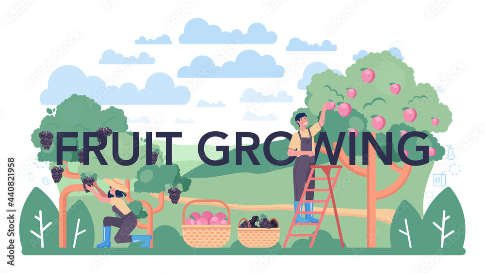 Fruit growing typographic header. Idea of agriculture and cultivation