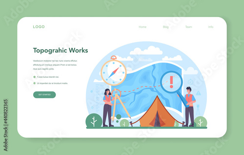 Surveyor web banner or landing page. Land surveying technology