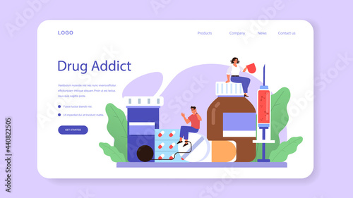 Addiction web banner or landing page set. Idea of medical treatment