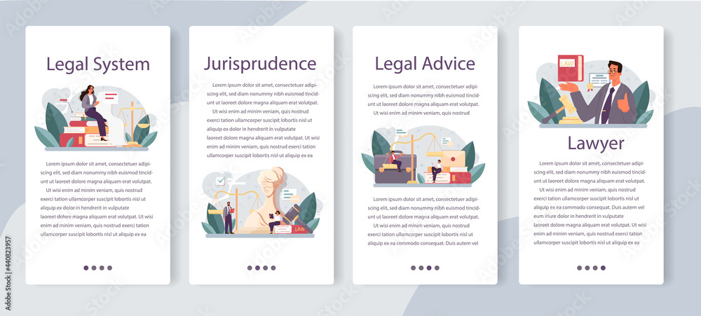 Lawyer mobile application banner set. Law advisor or consultant