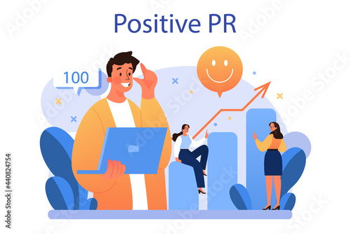 Positive public relations concept. Successful brand advertising,