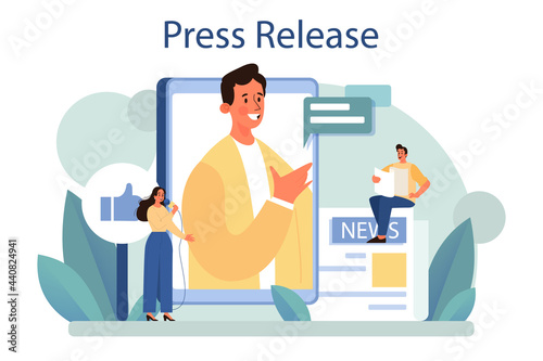 Press release concept. Mass media publishing, daily news broadcasting.