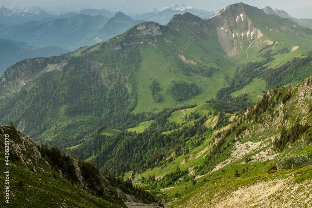 Fototapeta premium Landscape view of the swiss Alps from the mountain of 