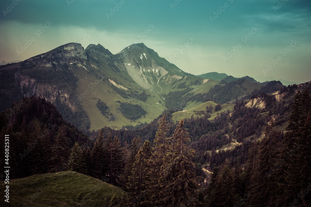 Landscape view of the swiss Alps from the mountain of 