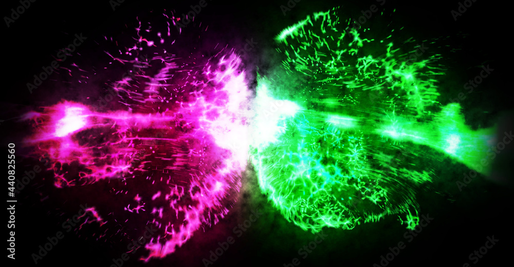 ピンクと緑の炎の衝突。バトル背景。