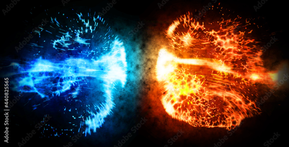 青と赤の炎の衝突 バトル背景 Stock イラスト Adobe Stock