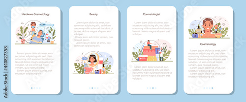 Cosmetologist mobile application banner set. Skin care procedure